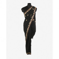 Black Hand Embroidered Flowery Summer Crepe Saree