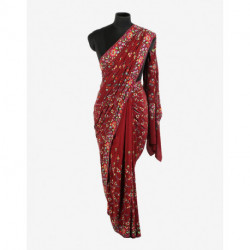 Berry Red Paper Mache Sozni Embroidered Crepe Saree