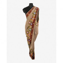 Tan Chinar Booti Hand Embroidered Crepe Saree