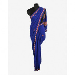 Azure Blue Sozni Pallu Hand Embroidered Chinon Saree