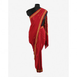 Red Hand Embroidered Summer Crepe Saree