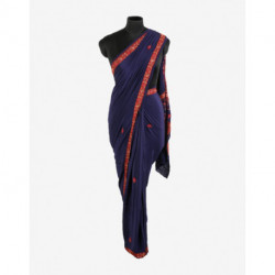 Denim Blue Sozni Pallu Hand Embroidered Crepe Saree