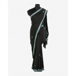 Black Sozni Hand Embroidered Crepe Saree