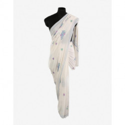 White Paisley Chinar Hand Embroidered Summer Crepe Saree