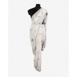 White Chinar Hand Embroidered Crepe Saree