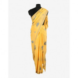 Yellow Chinar Hand Embroidered Crepe Saree
