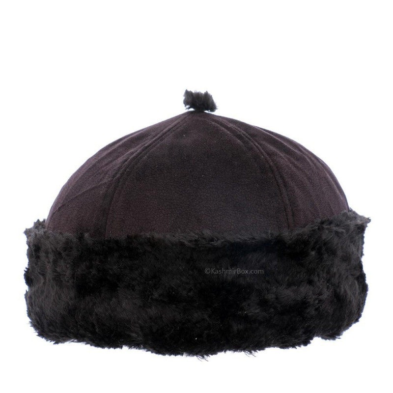 Black Round Fur Cap - Kashmir Khazana