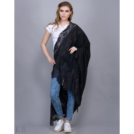 Black Laced Silk Wool Stole
