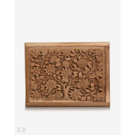 Dense Flowered Vine Walnut Wood Carved Wall Plate