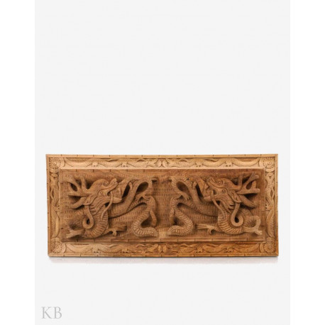 Coiled Dragon Pair Handcrafted Walnut Wood Wall Plate