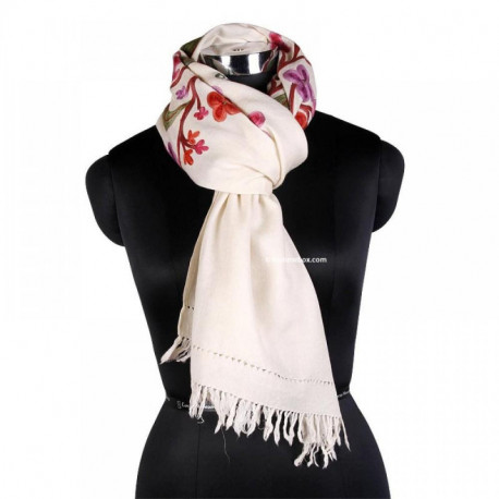 Floral Ivory Thardar Woolen Stole