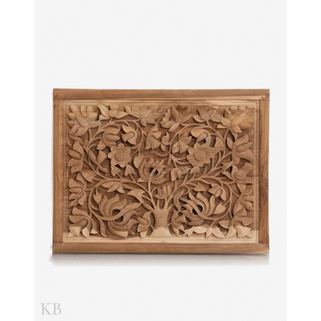 Mystic Flower Engraved Walnut Wood Wall Plate