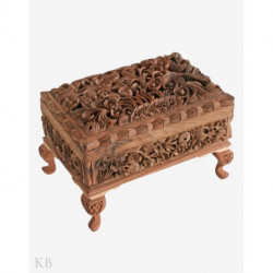 Floral Carved Walnut Wood Small Precious Jewelry Box