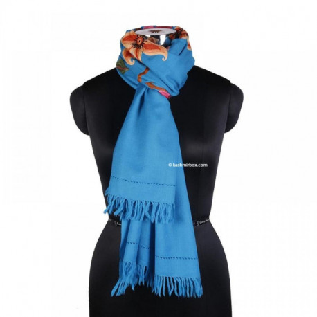 Floral Dodger Blue Thardar Woolen Stole