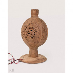 Carved Lotus Walnut Wood Table Lamp