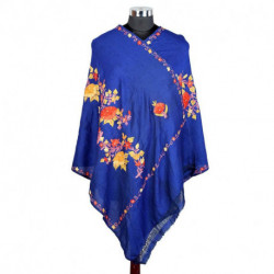 Pure Woolen Blue Embroidered Stole