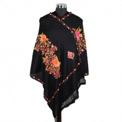 Pure Woolen Black Mini Embroidered Stole