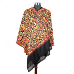 Pure Woolen BlackOrange Embroidered Stole