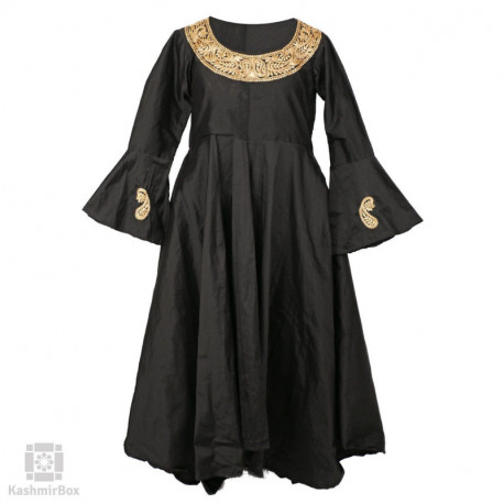 Jade Black Flared Tilla Paisleyed Silk Suit