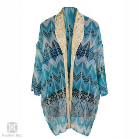 Blue Beachy Zari Collared Shrug