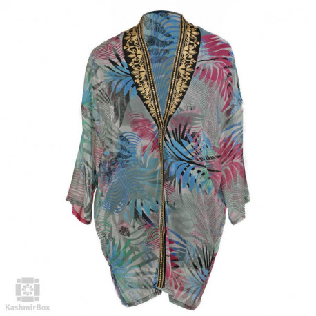 Flowery Pink Zari Hued Georgette Shrug