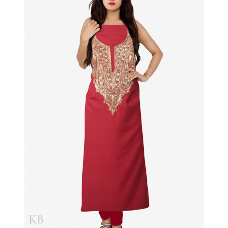 Scarlet Red Tilla Embroidered Cotton Suit