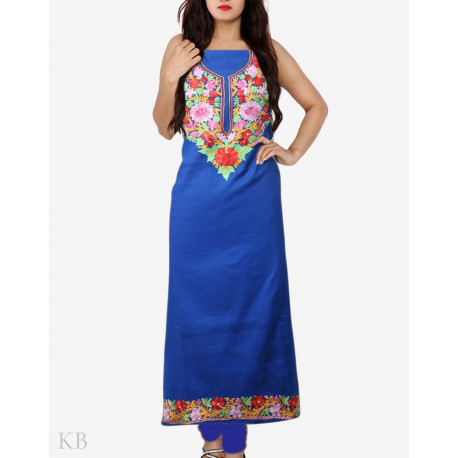 Blue Flower Aari Embroidered Cotton Suit