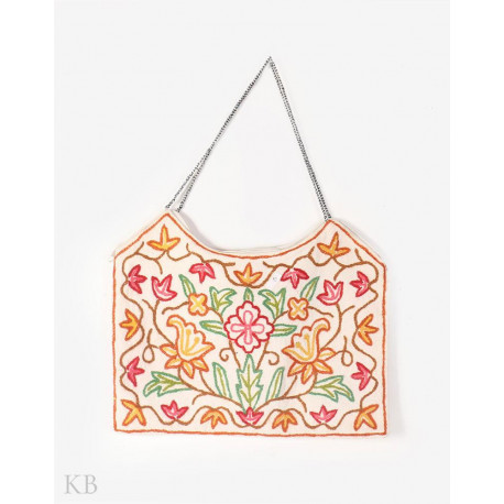 White Tulip Hand Embroidered Shopping Bag