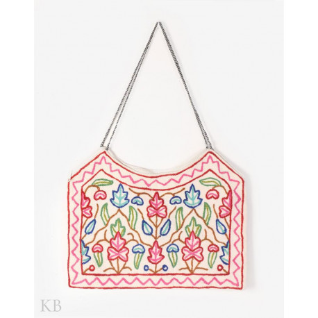 White Chinar Motif Handmade Shopping Bag
