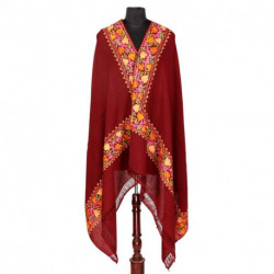 Deep Maroon Aari Kari Woolen Shawl
