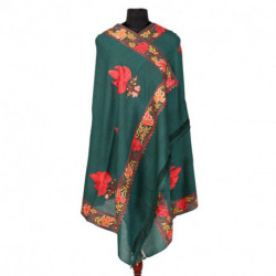 Dark Celery Chinar Embroidered Woolen Shawl