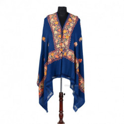 Deep Blue Aari Embroidered Woolen Shawl