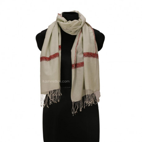White Sozni Woolen Muffler