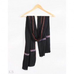Black Hand Embroidered Unisex Woolen Scarf