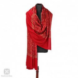 Chery Red Sozni Embroidered Jaaldaar Woolen Shawl
