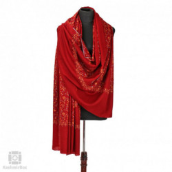 Chery Red Sozni Embroidered Paisley Woolen Shawl