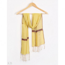 Yellow Hand Embroidered Unisex Woolen Scarf