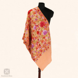 Peachy Pink Aari Embroidered Woolen Stole