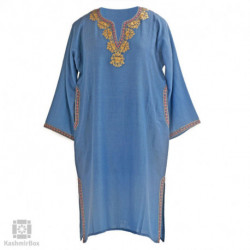 Aegean Blue Tilla Embroidered Wool Phiran