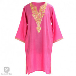 Bubblegum Pink Vine Embroidered Wool Phiran