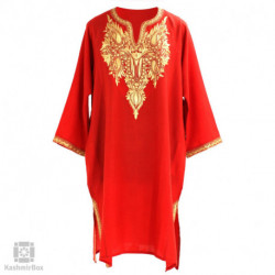 Candy Red Paisley Tilla Embroidered Wool Phiran