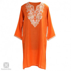 Tiger Orange Floral Vine Tilla Embroidered Wool Phiran