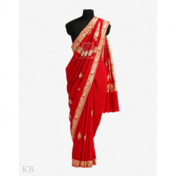Red Chinar Laden Tilla Embroidered Pashmina Saree
