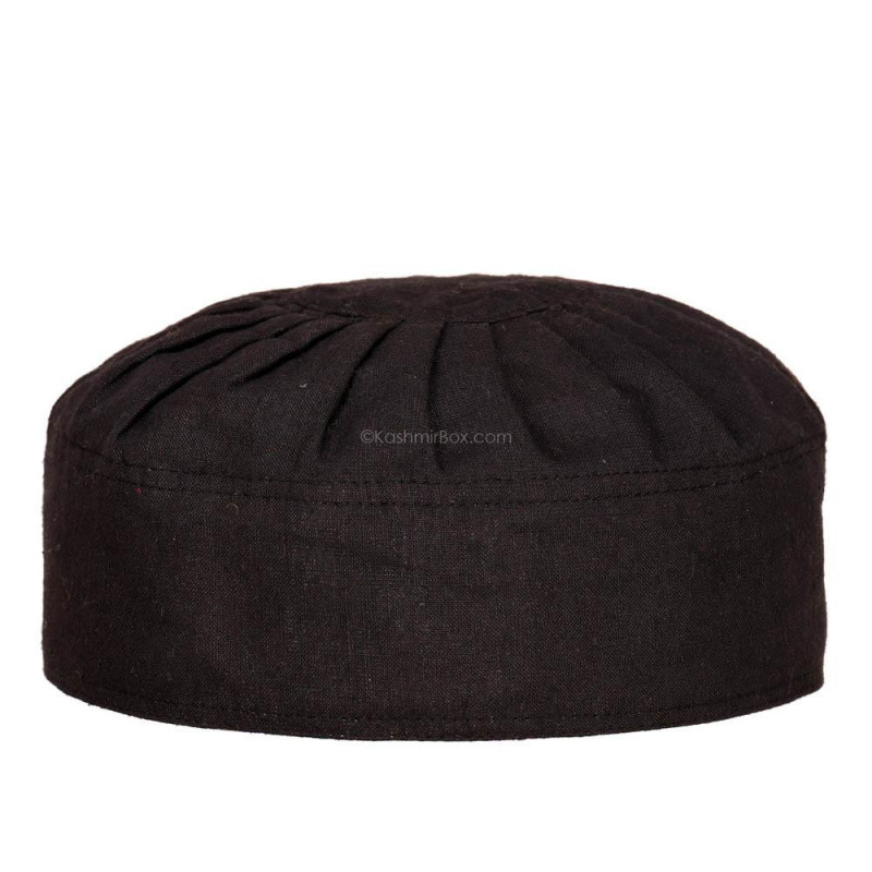 Black Cotton Round Cap - Kashmir Khazana