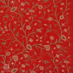 Scarlet Flowered Crewel Embroidered Curtain